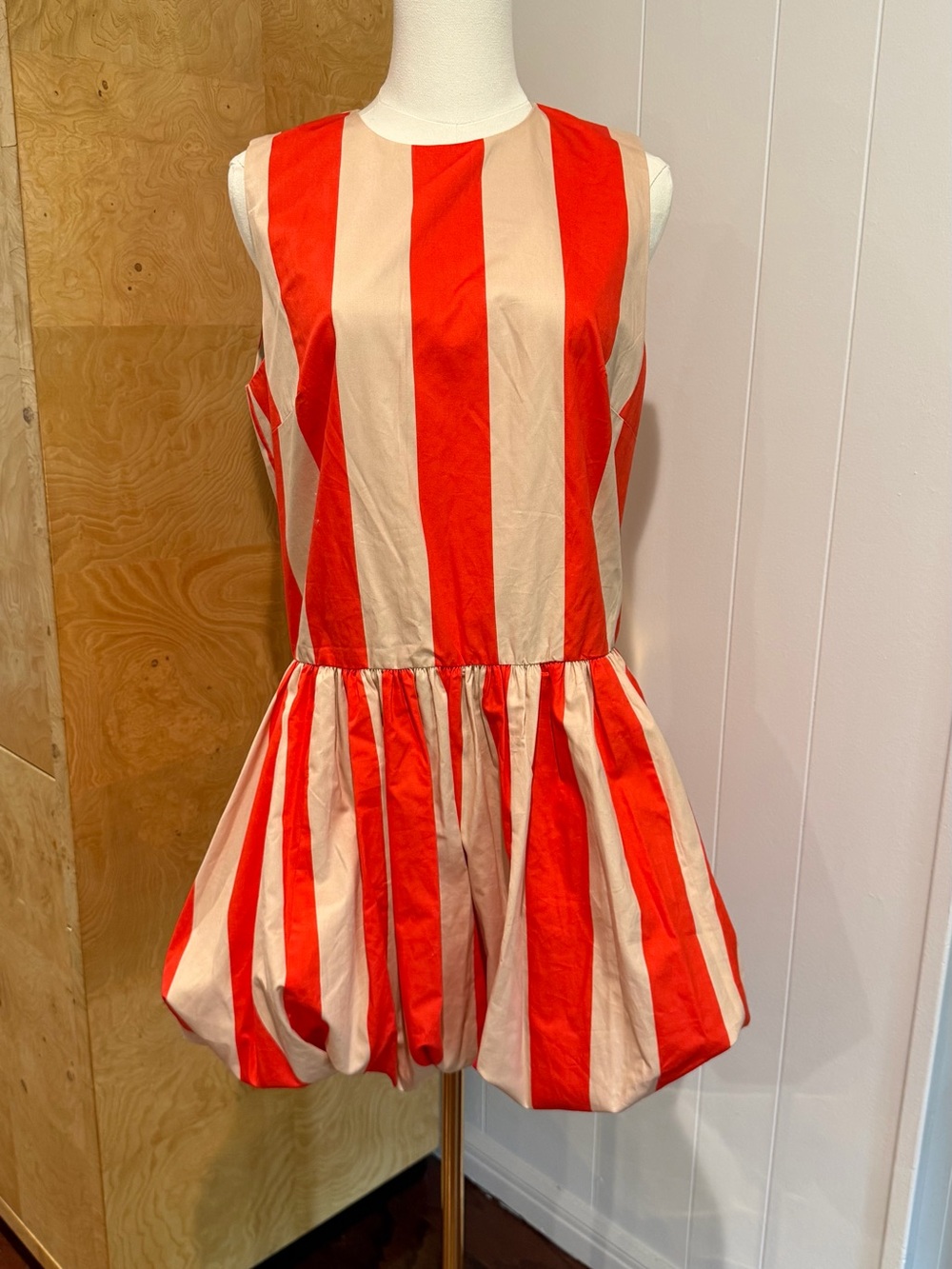 Sleeveless Orange and Tan Striped Mini Dress